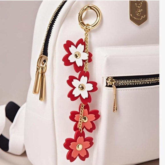 Leather Red/pink/White Floral Keychain - Picture 4 of 5